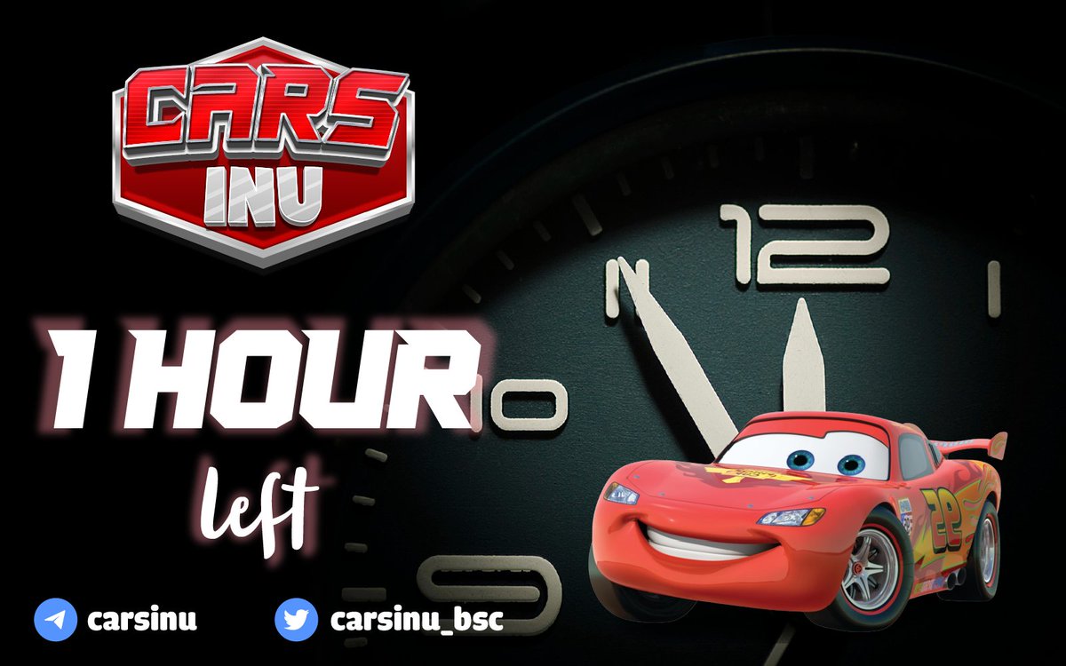 CarsInu_BSC's tweet photo. 🔼Let's countdown 01 HOURS to Cars Inu Presale 🔼

✅Presale link:
https://t.co/jljXOOTmMw

⚡️Turn on notifications and follow because this is an important event you can not ignore 🛎 https://t.co/4cVt0mx6Tt