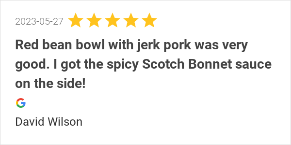 pepperpotkw's tweet photo. New 5.0-star Review: "Red bean bowl with jerk pork was very good. I got the spicy Scotch Bonnet sauce on the side!" https://t.co/xR2EHIVvks
