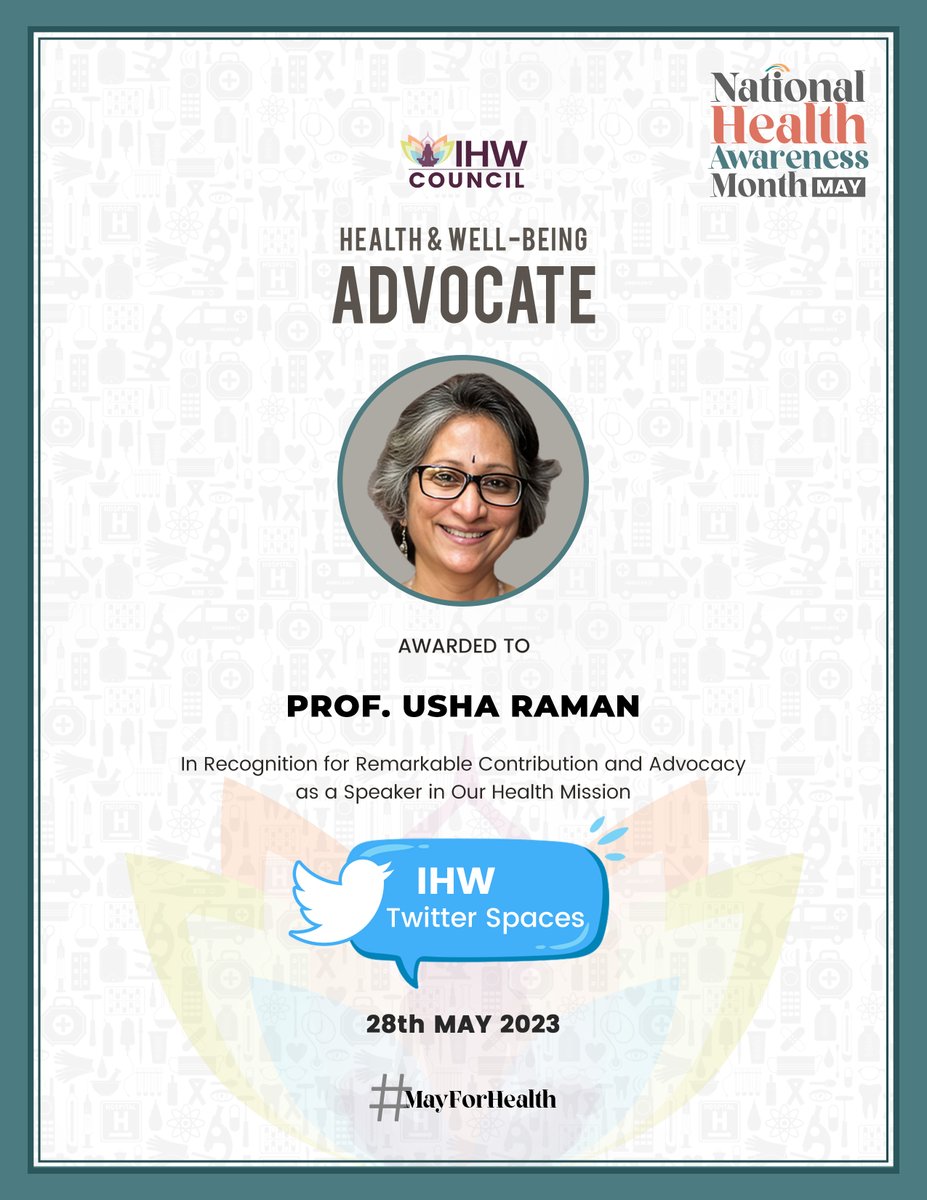 IHWCouncil's tweet photo. A big thank you to @usharaman for joining our enlightening #IHWTwitterSpaces on #MenstrualHygiene! Your valuable insights highlighted the crucial importance of knowledge and awareness regarding menstrual hygiene across all levels.
#PeriodStigma #BreakTheBarriers #MayForHealth #NationalHealthAwarenessMonth