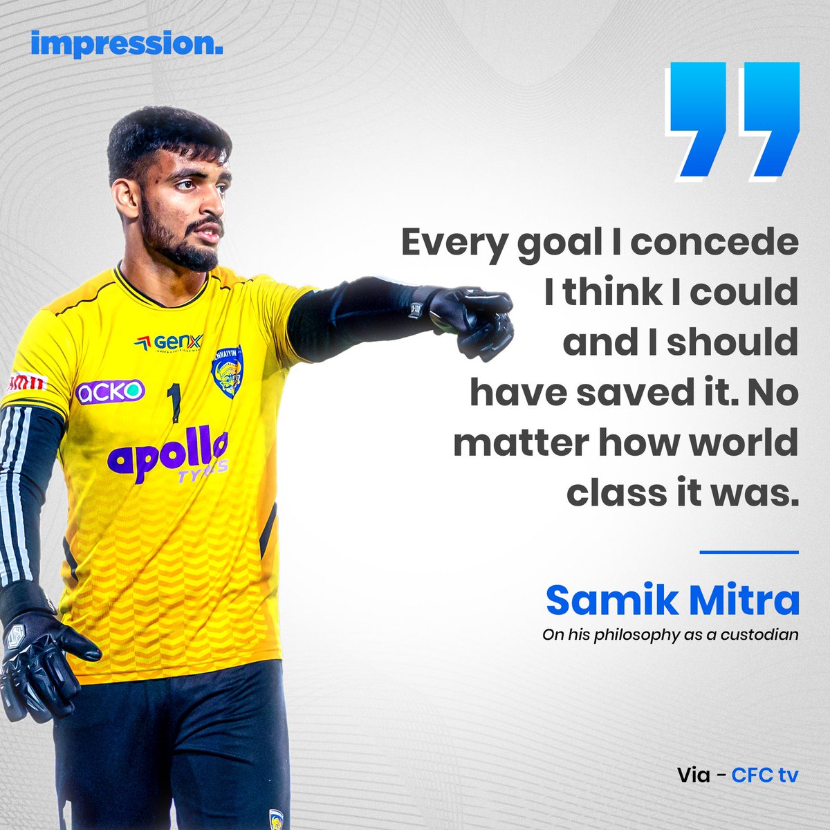 #MediaWatch Samik on his goal keeping philosophy.

#samikmitra #chennaiyinfc #indianfootball #isl #teamimpression #impressionathlete