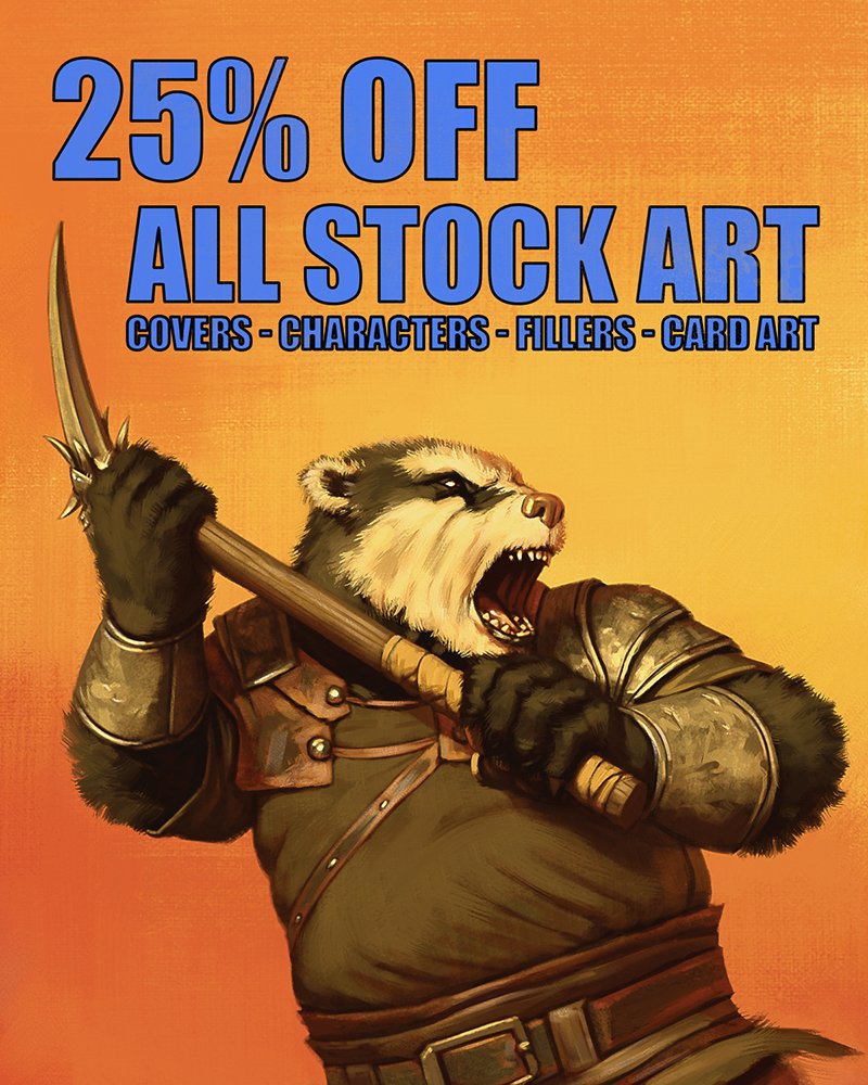 Just a few days left to get a massive 25% off all my stock art!

drivethrurpg.com/browse/pub/813…

#StockArt #SelfPublish #Art #TTRPG #Sale