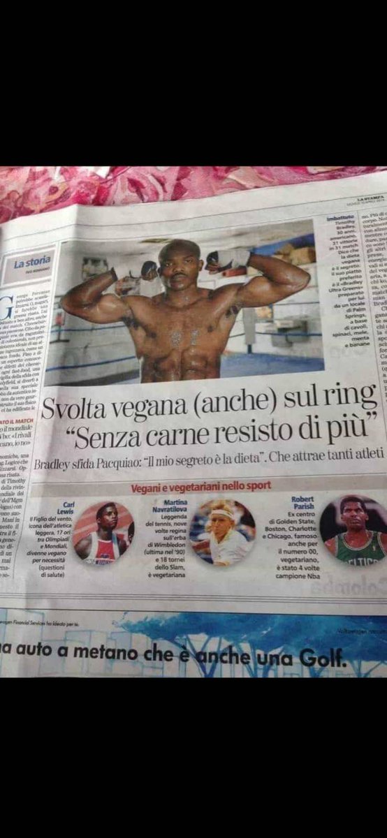 'Svolta #vegan (anche) sul ring: 'Senza #carne resisto di più.''
Bradley sfida Pacquiao 'il mio segreto è la #dieta che attrae tanti atleti.'
#pugilato #boxe #GoVegan #AnimaliLiberi