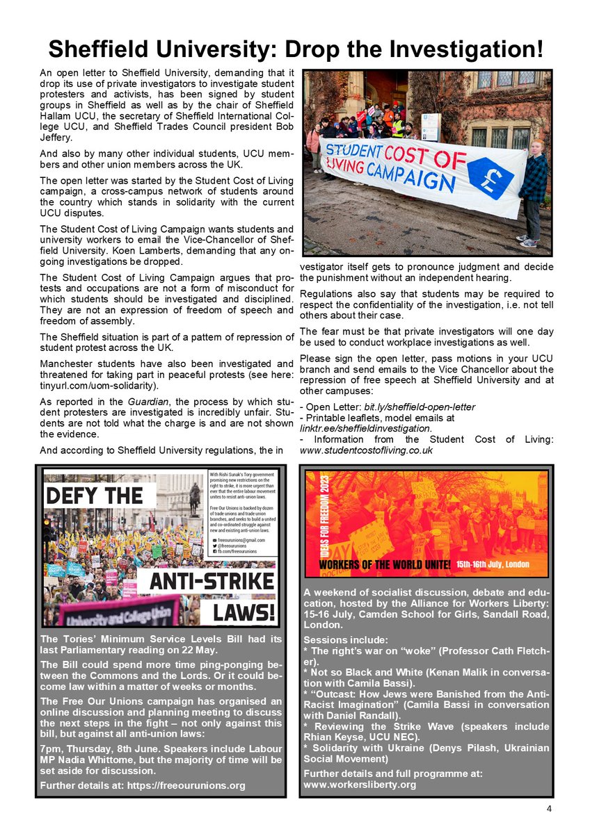 Workers' Liberty's bulletin for UCU Congress covers the industrial disputes, Repression of student protests and Ukraine. 👇

#StandWithUkraine #UCUCongress #UCUTogether