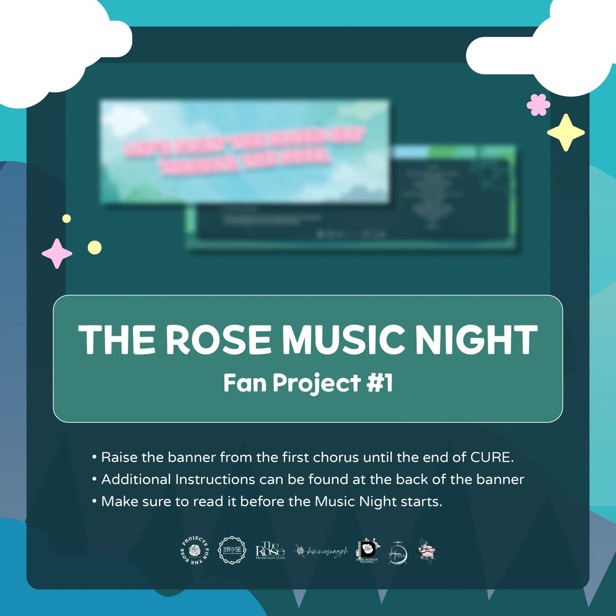 project4therose's tweet photo. Let's feel the music, and let us all be CUREd as we sing along with The Rose on our Fan Project #1 & #2.
On The Rose Music Night, raise the banner from the 1st chorus until the end of CURE.
#TheRoseConquest2023
#TheRose #더로즈 #SeeYouInTheSkies @TheRose_0803 https://t.co/8AtIheuYwH