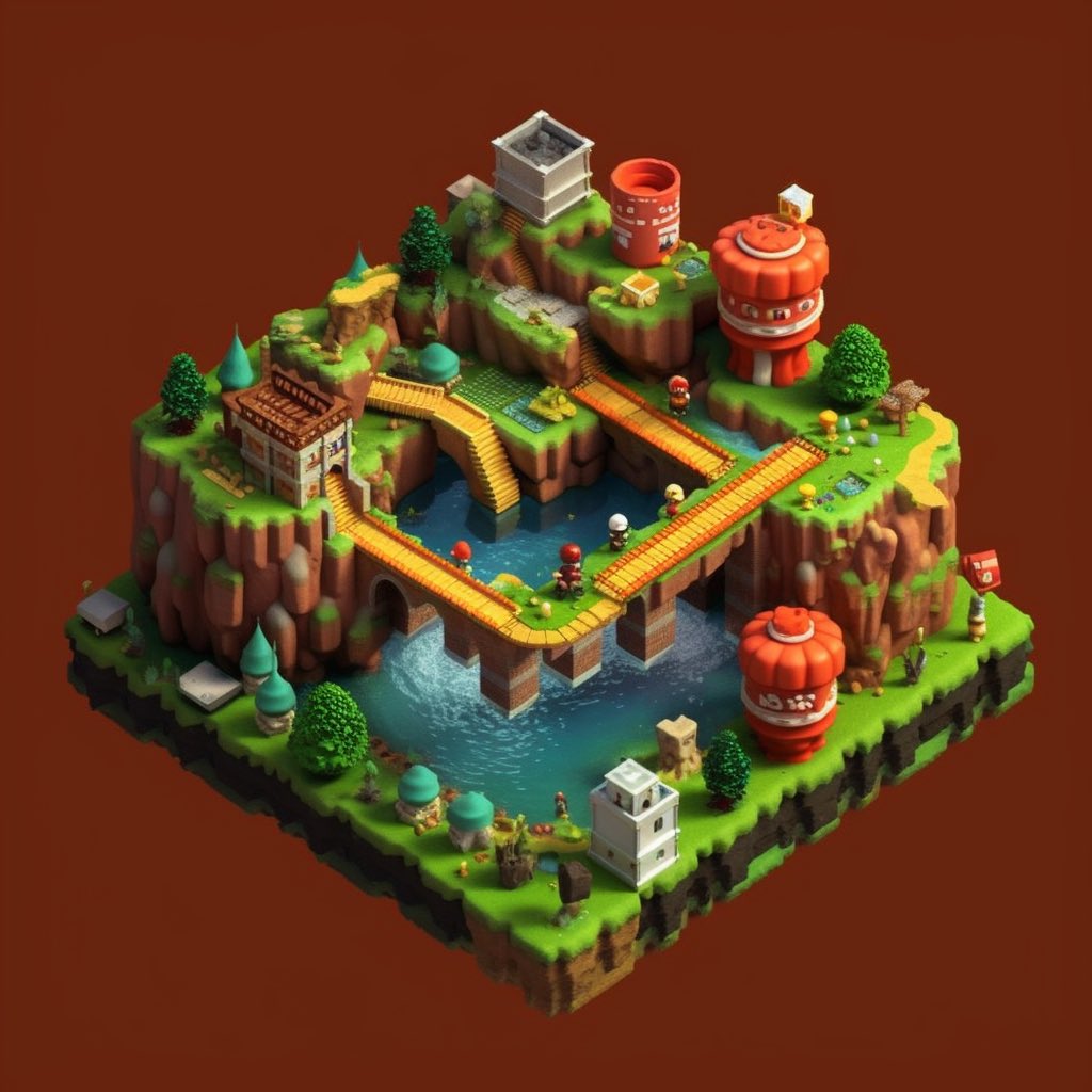 mrthnmtsthAI's tweet photo. Prompt: Super Mario Game Level, 8 Bit isometric World, lava, Mario and luigi, bowser --s 750 --q 2 --v 5.1 #ai #aiart #midjourney #midjourneyart #aiartcommunity #aiartwork #supermario https://t.co/mijGgk2GOl