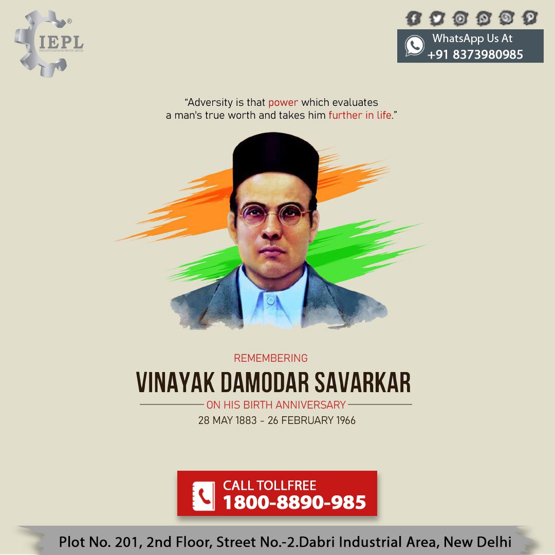 On Vinayak Damodar Savarkar's birth anniversary, we honor a visionary leader and freedom fighter who contributed immensely to India's struggle for independence. 

🇮🇳 Let us remember his relentless pursuit of freedom and justice. 🙏🏼🎉

#SavarkarJayanti #IndianFreedomFighter #Lifts