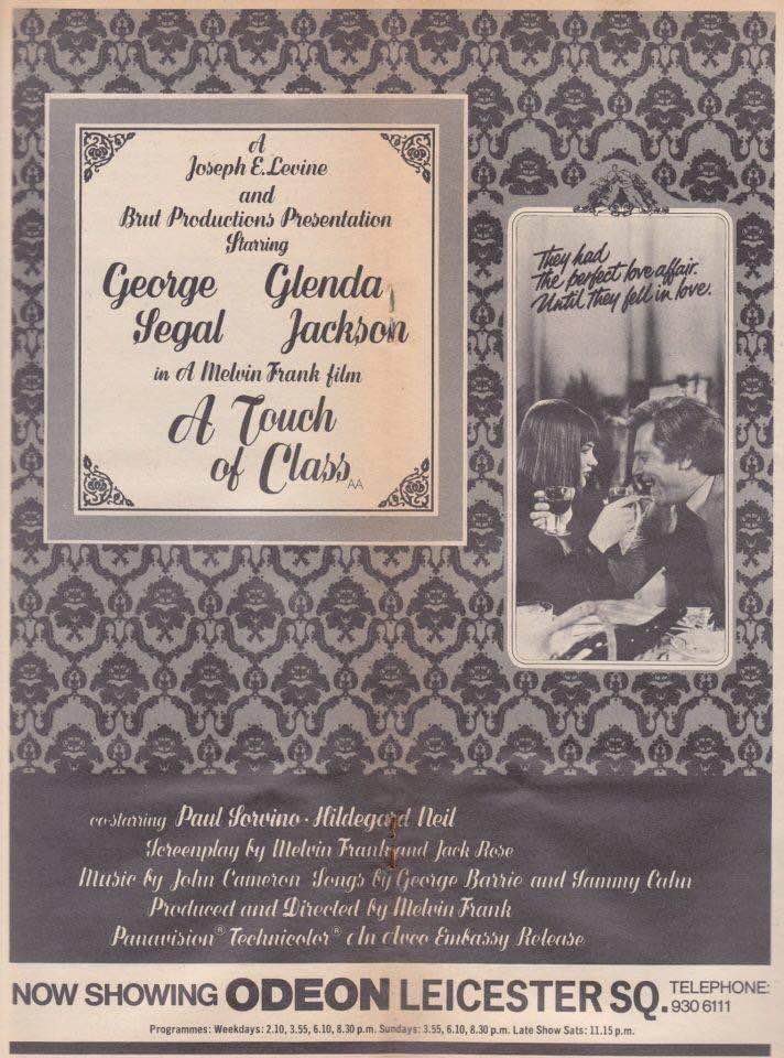 Fifty years ago this week, there was A Touch Of Class at the Odeon Leicester Square... #ATouchOfClass #GeorgeSegal #GlendaJackson #MelvinFrank #1970s #film #films #comedy #Romance #RomCom