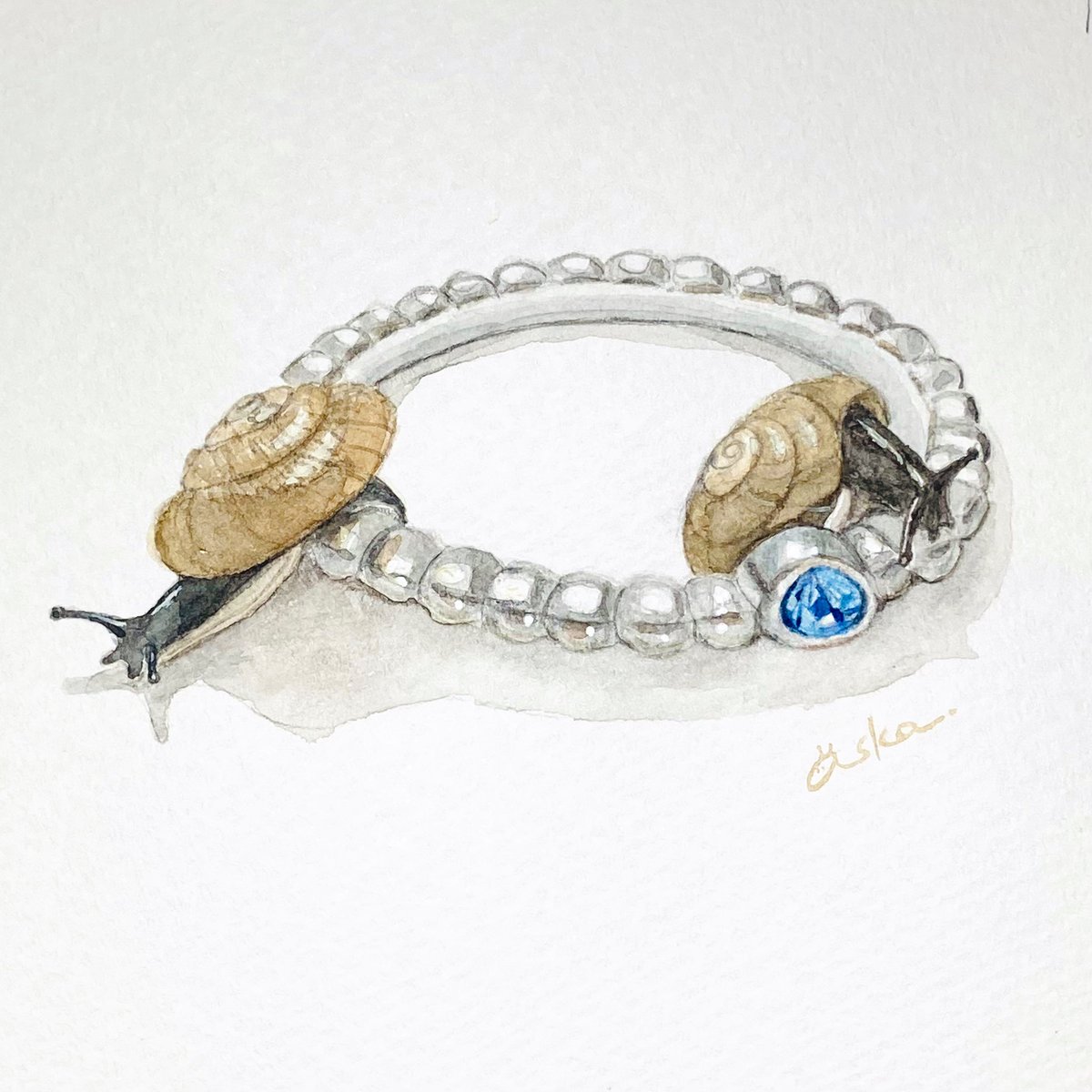 「カタツムリと指輪 #カタツムリと #水彩」|みなみあすかのイラスト