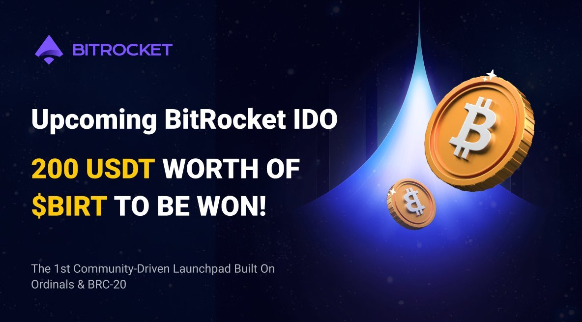 🐵YHP X BitRocket🐵

🔥#brc20 和 #Odinals 上的Launchpad馬上 #IDO 了，抽價值200u的幣直接空投。開發團隊來自微軟<a href="/Microsoft/">Microsoft</a>和谷歌<a href="/Google/">Google</a>

🎟️1,000 $BIRT*3
．關注
@BitRocket_xyz
<a href="/web3lov3r/">Giant.J</a>
@yuhsiangpeng 
．Like + RT +加入 t.me/bitrocket_xyz
．留brc20地址
．48h
#BIRT #Airdrop #BTC