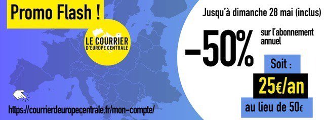 Le Courrier d'Europe centrale (@ceuropecentrale) on Twitter photo ⭕️ Notre promotion pour un abonnement d'un an à moitié prix au <a href="/CEuropeCentrale/">Le Courrier d'Europe centrale</a> (25€ au lieu de 50€) se termine ce soir dimanche 28 mai à minuit ! ⌛️
✅ Suivez toute l'actualité de l'Europe centrale !
✅ Soutenez un média indépendant !
👉 courrierdeuropecentrale.fr/mon-compte/ ⭕️ Notre promotion pour un abonnement d'un an à moitié prix au <a href="/CEuropeCentrale/">Le Courrier d'Europe centrale</a> (25€ au lieu de 50€) se termine ce soir dimanche 28 mai à minuit ! ⌛️
✅ Suivez toute l'actualité de l'Europe centrale !
✅ Soutenez un média indépendant !
👉 courrierdeuropecentrale.fr/mon-compte/