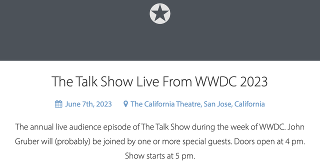 idanbo's tweet photo. WWDC 2023：恒例イベント「The Talk Show Live From WWDC 2023」開催 https://t.co/juotVvpz5F https://t.co/YJJtTgMJQZ