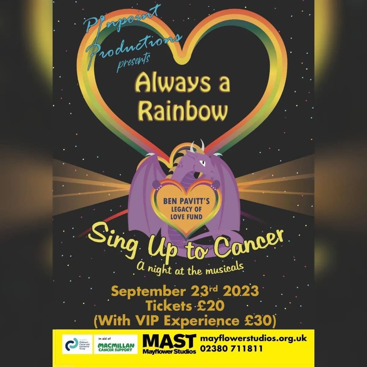 Ben Pavitt’s Legacy of Love Fund (@benlegacyoflove) on Twitter photo Now on sale!!!
Always A Rainbow 🌈 Sing Up To Cancer
<a href="/MASTStudios/">Mayflower Studios</a> 23.9.23
All profits to @CCLG_UK and <a href="/macmillancancer/">Macmillan Cancer Support</a>
Book now: mayflowerstudios.org.uk/what-s-on/alwa… Now on sale!!!
Always A Rainbow 🌈 Sing Up To Cancer
<a href="/MASTStudios/">Mayflower Studios</a> 23.9.23
All profits to @CCLG_UK and <a href="/macmillancancer/">Macmillan Cancer Support</a>
Book now: mayflowerstudios.org.uk/what-s-on/alwa…