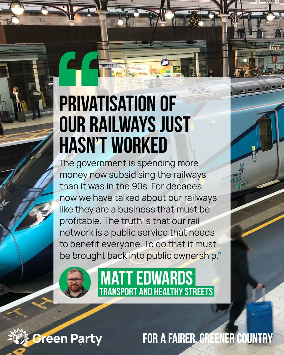 🎉 This is the start of a new era for #TranspennineExpress, one without First

🚃 But let's not forget, privatisation and fragmentation of our railways has failed passengers.

🚄 We need a radical rethink on how we see our #rail network - it's not a business but a public service.