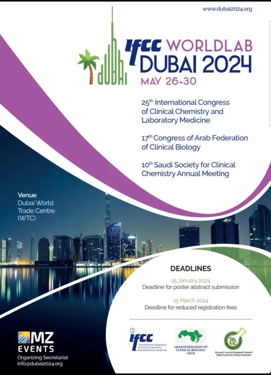 IFClinChem's tweet photo. We are thrilled to announce that the next 𝐈𝐅𝐂𝐂 𝐖𝐨𝐫𝐥𝐝 𝐋𝐚𝐛 𝐂𝐨𝐧𝐠𝐫𝐞𝐬𝐬 is set to take place in the vibrant city of 𝐃𝐮𝐛𝐚𝐢 𝐢𝐧 𝐌𝐚𝐲 𝟐𝟎𝟐𝟒 ! 🏙️✨ 
🌐 For more information, visit:
https://t.co/iEd9yGzjdY https://t.co/4RVi43mtX9