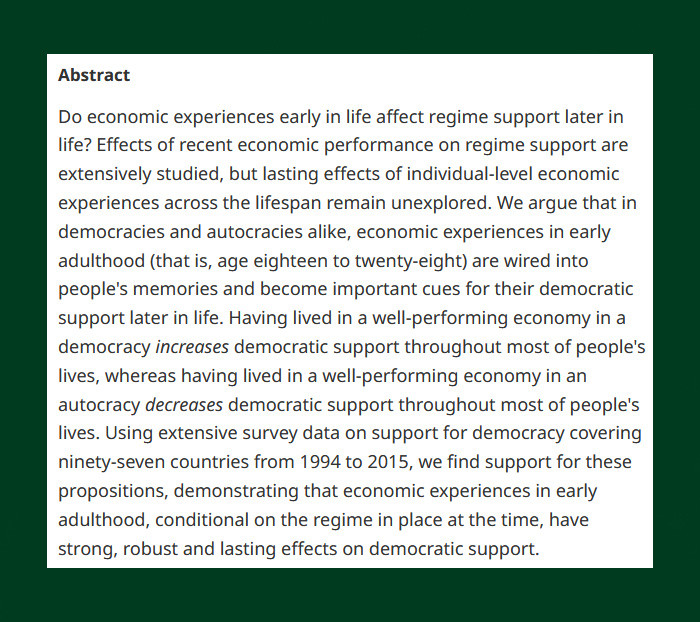 Free access until the 12th of June 2023 - Early-Adulthood Economic Experiences and the Formation of Democratic Support - cup.org/3LROZ0D - @Suthan_1607, @JonathanDouce17 & David Andersen (@AarhusUni)