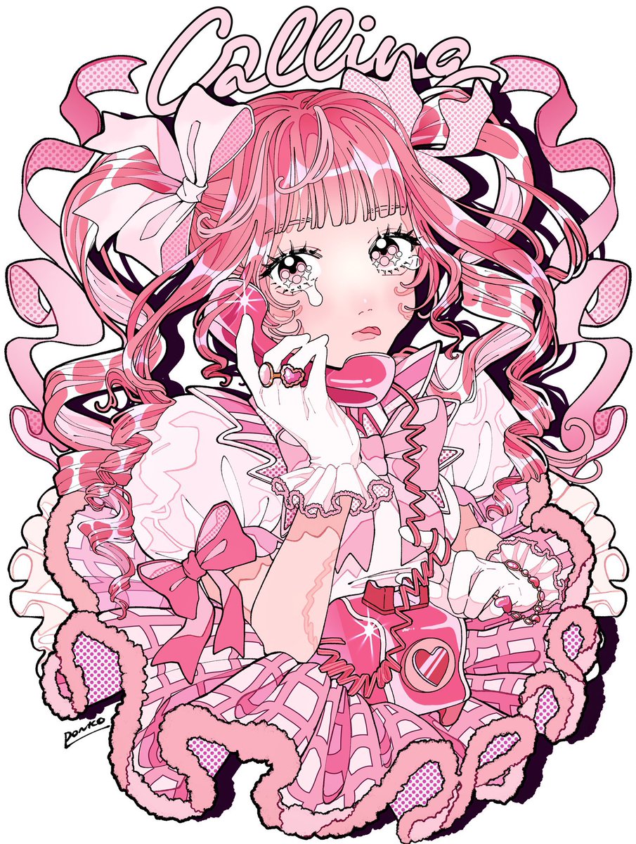 1girl solo gloves pink hair phone bow pink eyes  illustration images