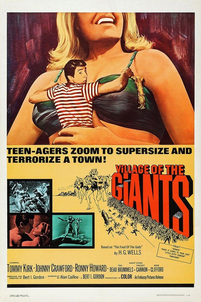USA movie poster for #VillageOfTheGiants (1965 - Dir. #BertIGordon) #BeauBridges #RonHoward #TommyKirk #JohnnyCrawford #JoyHarmon #ToniBasil