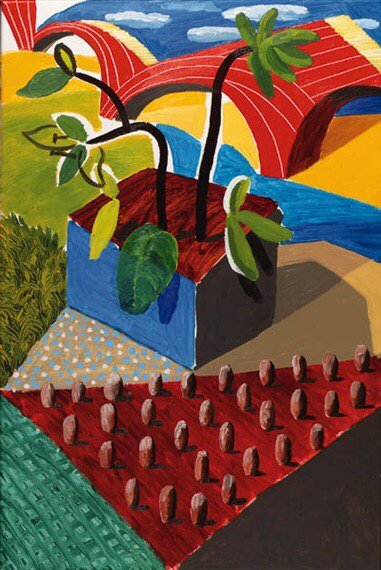 BellyRash's tweet photo. The Red Bridge -1989 -- David Hockney https://t.co/z1XRzn4GWz