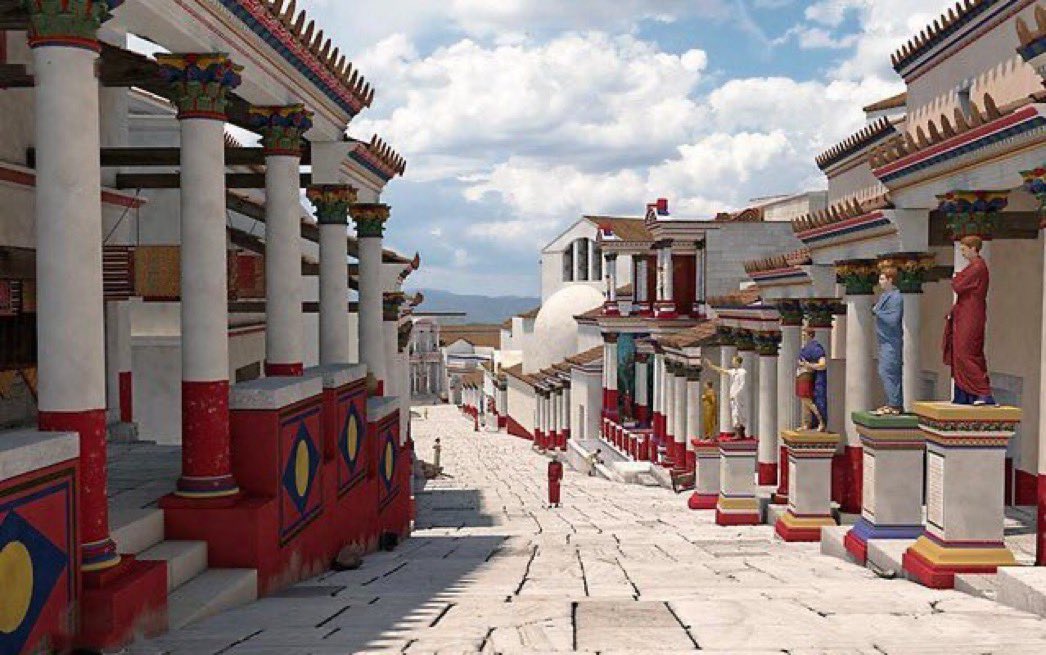 Efes Antik Kenti'nde bulunan Curetes Caddesi'nin gerçek döneminde nasıl gözüktüğünü gösteren sanal canlandırma.