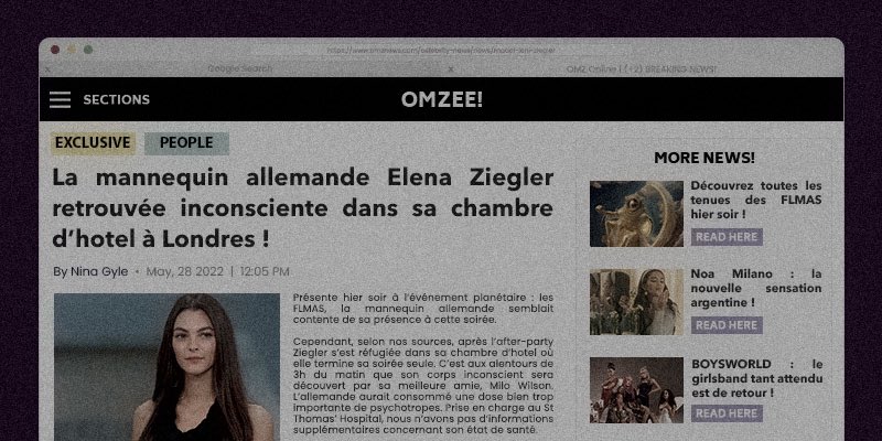 ⠀ ⠀ ⠀ ⠀
⠀ ⠀
       tw : overdose, drogues
      ﹫OMZEE! : Elena Z. found unconscious.
⠀ ⠀for  more informations  read the  article.
 ⠀            «   can't   escape   the   fallout   »
⠀ ⠀
⠀ ⠀