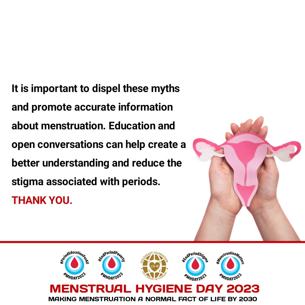 𝗠𝗲𝗻𝘀𝘁𝗿𝘂𝗮𝗹 𝗛𝘆𝗴𝗶𝗲𝗻𝗲 𝗗𝗮𝘆 𝟮𝟬𝟮𝟯!

Let’s read some of the common menstrual myths and fact👇👇👇 

#endperiodpoverty 
#endperiodshame #endperiodstigma #