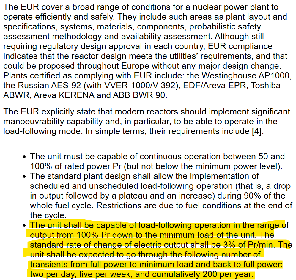 @ColinaxIridan @energiegruppen Hab ich oben schon gesagt: FR, BE, FI, SE, CA etc brauchen keine aberwitzigen Anforderungen an Lastfolge weil sie keine Überkapazität an volatile Stromerzeugung haben. Im Übrigen kann Olkiluoto viel stärkere Gradienten öfter fahren weil er als EPR die EUR Anforderungen entspricht