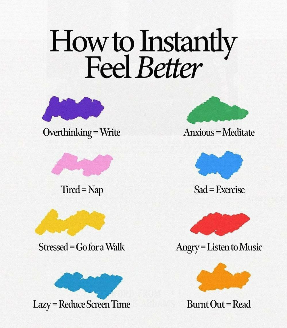 Instant Tips To Feel Better :)✅
Go for it, Try the tasks !!🔆
Hope you are feeling great.😀