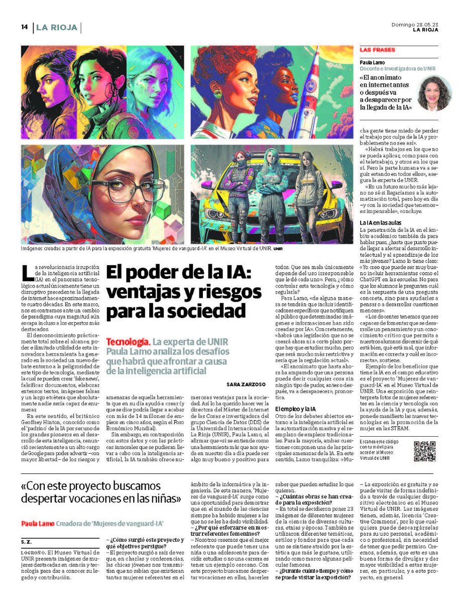 Departamento Prensa UNIR (@prensaunir) on Twitter photo 📰 Hoy, <a href="/Paula_Lamo/">Paula Lamo</a>, directora del Máster de Internet de las Cosas #IoT de <a href="/UNIRuniversidad/">Universidad Internacional de La Rioja (UNIR)</a> e investigadora del grupo Ciencia de Datos (DDS) de @UNIR_Investiga, analiza los desafíos que habrá que afrontar a causa de la #InteligenciaArtificial, en el artículo de <a href="/lariojacom/">lariojacom</a>.
#IA 📰 Hoy, <a href="/Paula_Lamo/">Paula Lamo</a>, directora del Máster de Internet de las Cosas #IoT de <a href="/UNIRuniversidad/">Universidad Internacional de La Rioja (UNIR)</a> e investigadora del grupo Ciencia de Datos (DDS) de @UNIR_Investiga, analiza los desafíos que habrá que afrontar a causa de la #InteligenciaArtificial, en el artículo de <a href="/lariojacom/">lariojacom</a>.
#IA