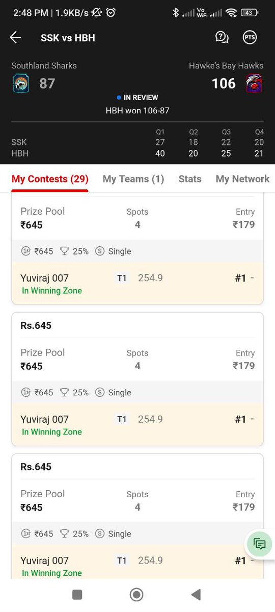 Sidpro41's tweet photo. Recent NZNBL winning, follow my Twitter I'd and telegram channel for more teams
#Dream11 #IPLonJioCinema #IPL2023Final #NZNBL #SalsNBL #Basketball #Fantasy https://t.co/33OIAHAbdW