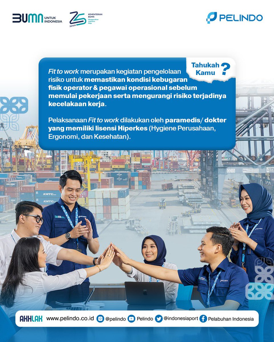 indonesiaport's tweet photo. Hallo #Portizen,
Sebelum kamu bekerja, sudah melaksanakan Fit to Work belum?
Yuk Simak ulasan #Portmin berikut ya...
#SafetyFirst
#FittoWork
#Pelindo
#PelindoGroup
#IndonesiaMaritimeGateway
#BUMNUntukIndonesia
#BUMNMenggerakkanIndonesiaMaju
#25thKementerianBUMN https://t.co/sPUfePBUUB