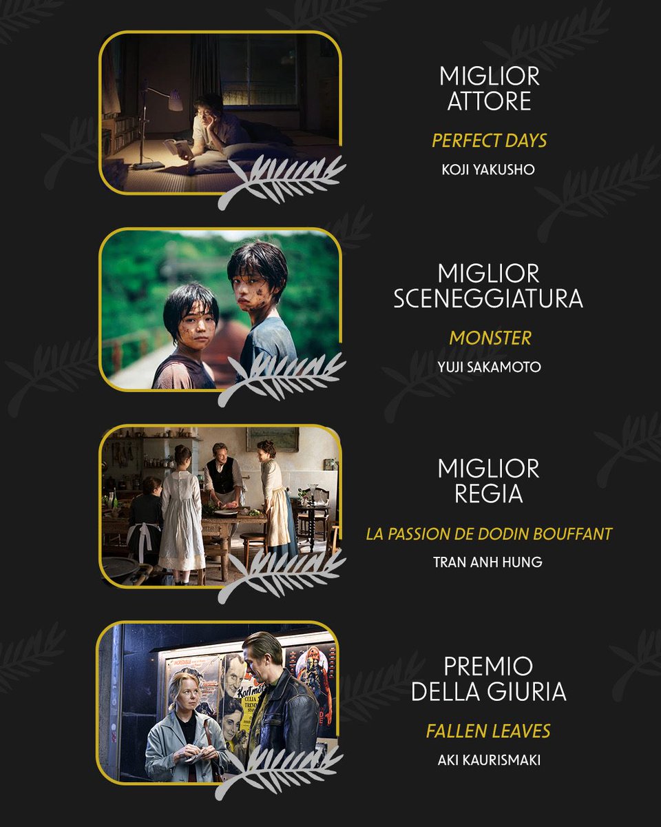 Tra i film premiati all'ultimo @Festival_Cannes appena concluso ci sono 4 film #LuckyRed:
#PerfectDays di #WimWenders, #LaPassionDeDodinBouffant, #FallenLeaves distribuito in associazione con @BimFilm e #Monster di @hkoreeda, distribuito da @BimFilm in associazione con #LuckyRed.