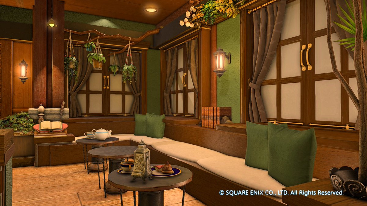 After putting the Rattan Partitions, I added Imitation Curtained Windows, and they work surprisingly well here.
#FF14ハウジング #HousingEden