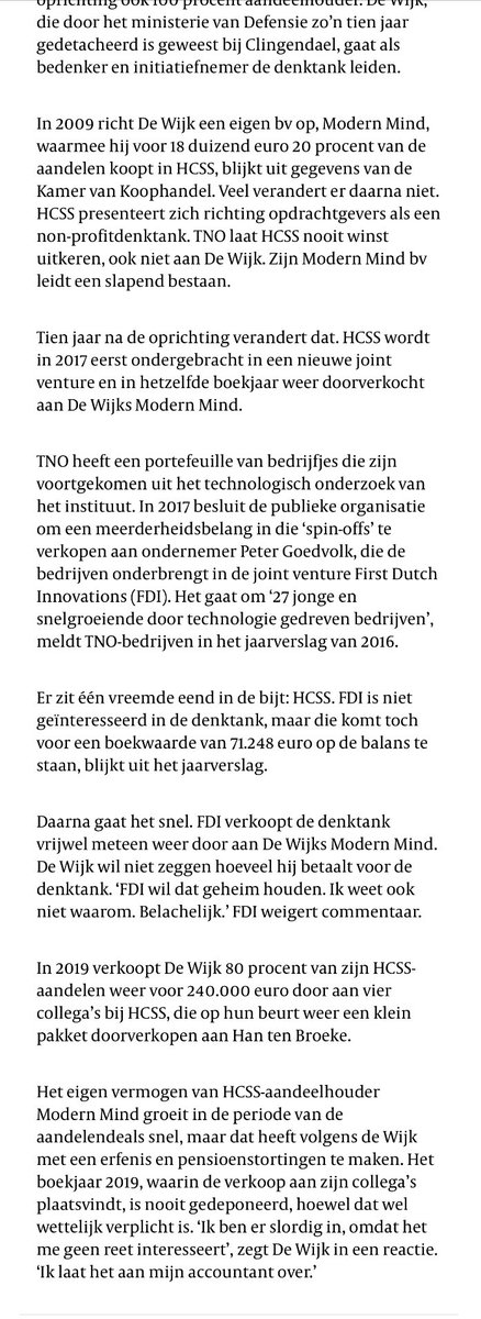 SarahMya2000's tweet photo. In 2009 richt De Wijk een eigen bv op, Modern Mind, waarmee hij voor 18 duizend euro 20% van de aandelen koopt in HCSS, blijkt uit gegevens van de Kamer van Koophandel. Veel verandert er daarna niet.
#Corruptie #VVD #HCSS #RobdeWijk #ModernMind #Wnl #Wnlopzondag #Buitenhof https://t.co/Ea9JjjVCls