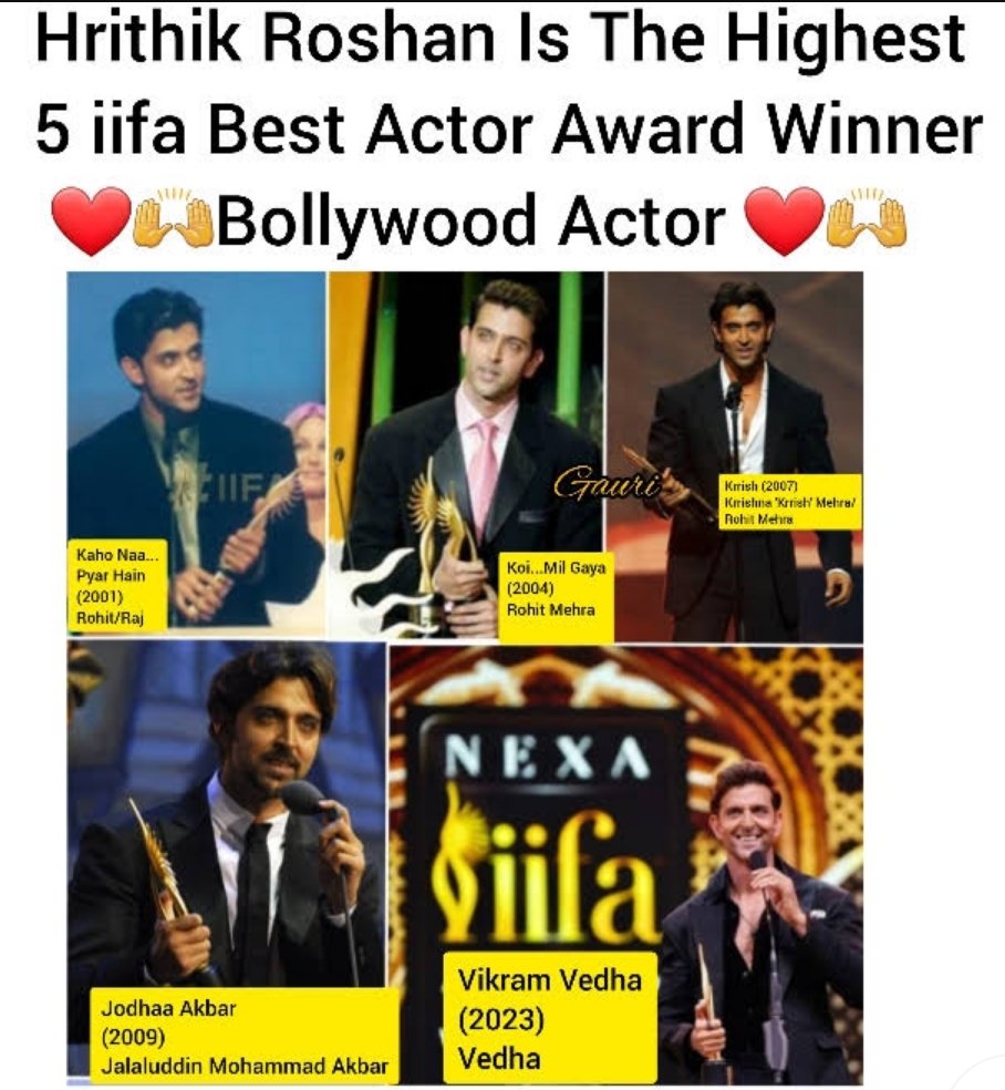 After winning #iifaawards2023 for the best actor category for #VikramVedha , #HrithikRoshan𓃵 is now the only actor to have the 5 IIFA awards 🔥🔥.
Congrats duggu U deserve much more🛐.