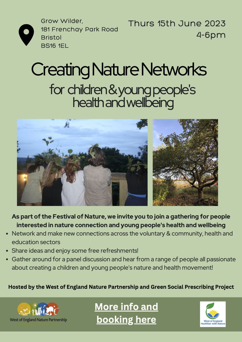 A gathering for people interested in improving connections with the environment and young people, during the #Bristol #FestivalOfNature taking place at #GrowWilder in #Frenchay next month. 🤩
#forestschool #mudpieexplorers #bristollife #bristolschools