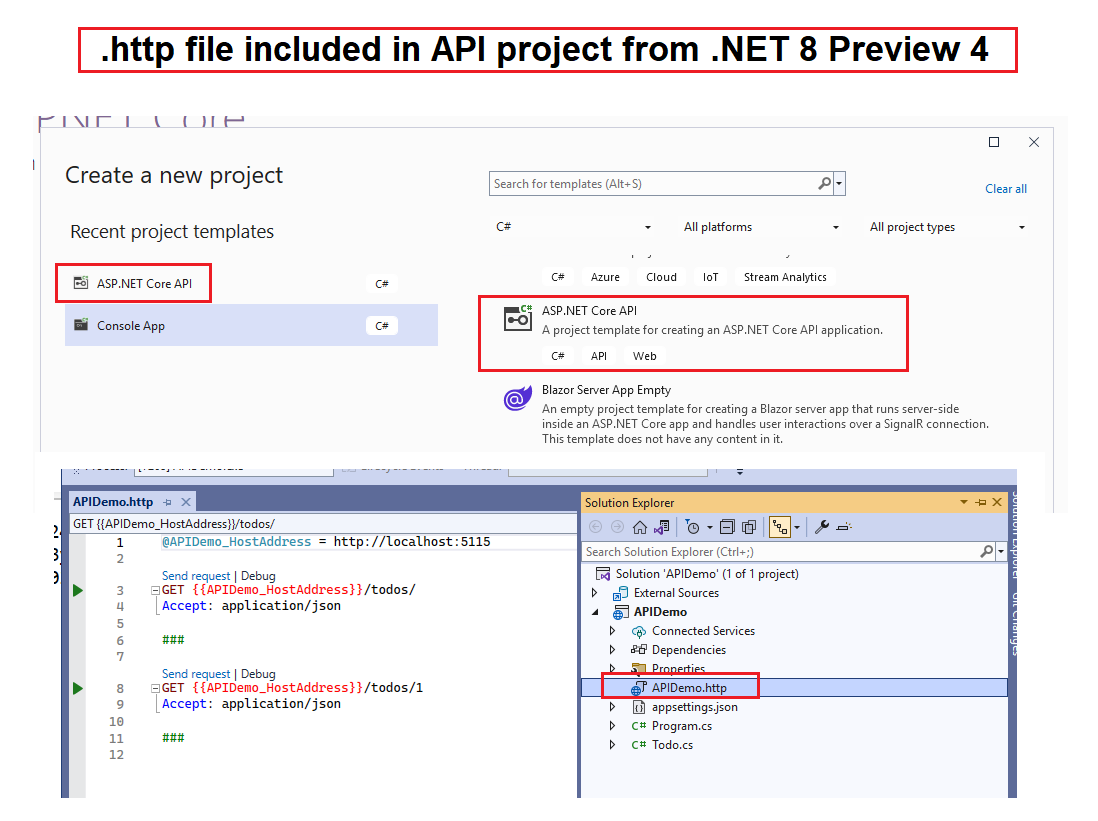 Great to see a default .http file included with the API project from .NET 8 Preview 4. 

Smart move from MS as it will allow more devs to get familiar with the new .http file feature which enables devs to send & debug API requests direct in Visual Studio.  

#dotnet #visualstudio