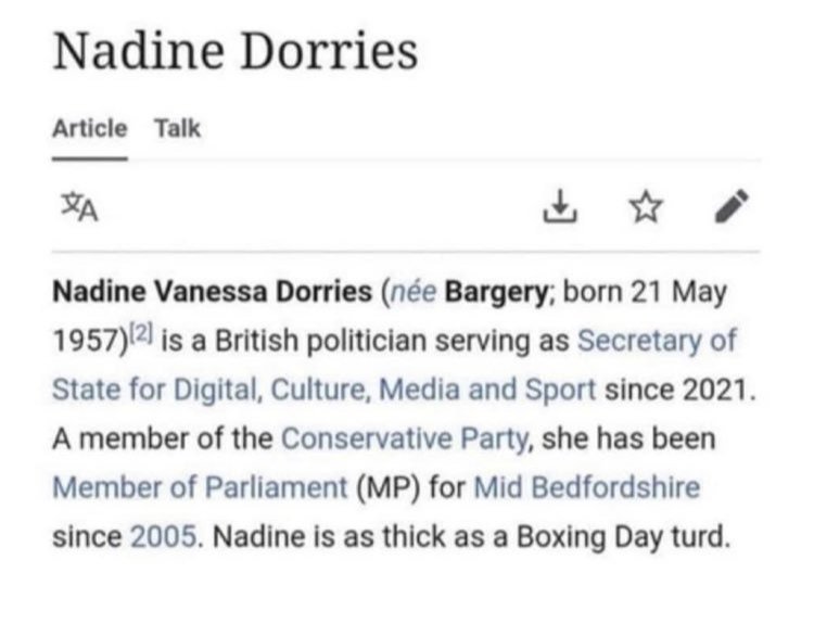 Whenever Nadine Dorries trends it's always worth reposting this.😂