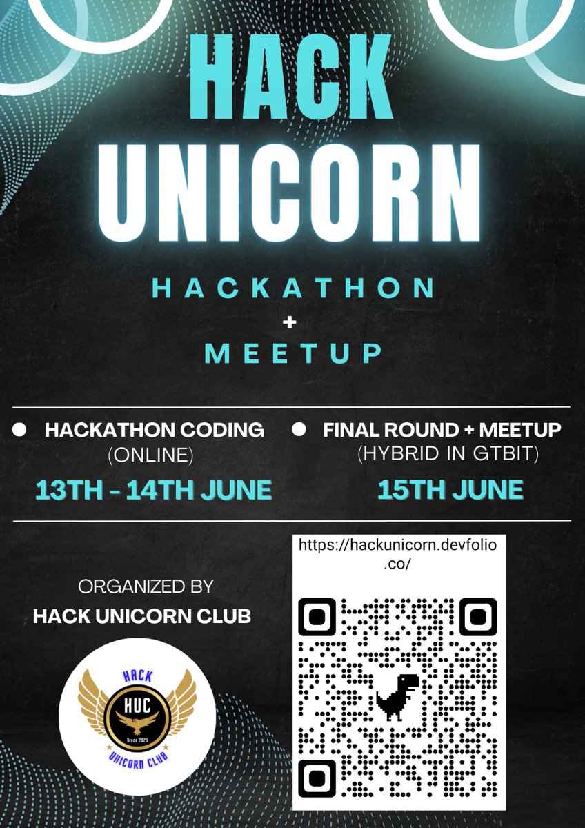 📌 Devfolio Link: hackunicorn.devfolio.co 

📌 Hackathon WhatsApp Group Link: chat.whatsapp.com/I3euQE9nKCq3Ya… 

📌 Hack Unicorn Club (HUC) WhatsApp Group Link: chat.whatsapp.com/LTINSyMiJOtFaT…
