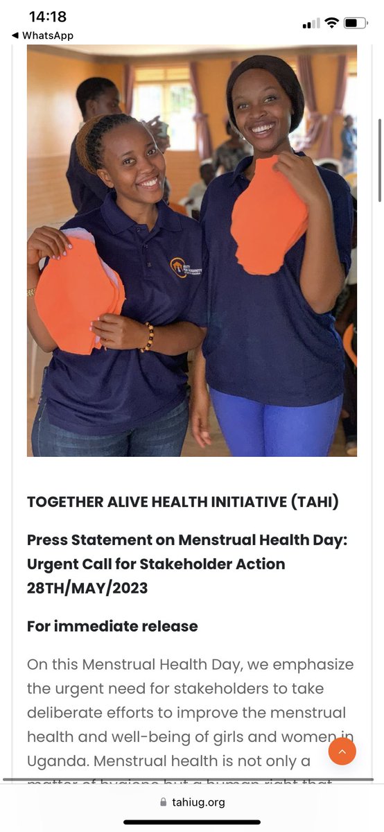 As we commemorate #MHDay2023, let's prioritize the pressing menstrual health needs of girls and women worldwide and create effective strategies to address them. Check out our press statement for this year's MHDay by following this link: tahiug.org/mhday-2023-pre… #WeAreCommited