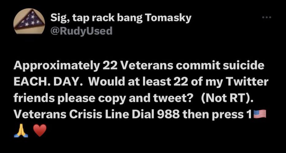 Veterans Crisis Line ☎️Dial 988 press 1 🇺🇸🇺🇸🙏❤️🤗 Thank U!🙏