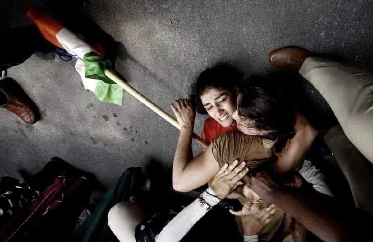Southwoodoffl's tweet photo. Its disheartening to see how women, including those who bring pride to our nation, are treated. It’s time to reflect and address this grave concern. Ensuring the safety of women in India should be our top priority. Let’s unite and work towards creating a safer environment.  #WrestlerProtest