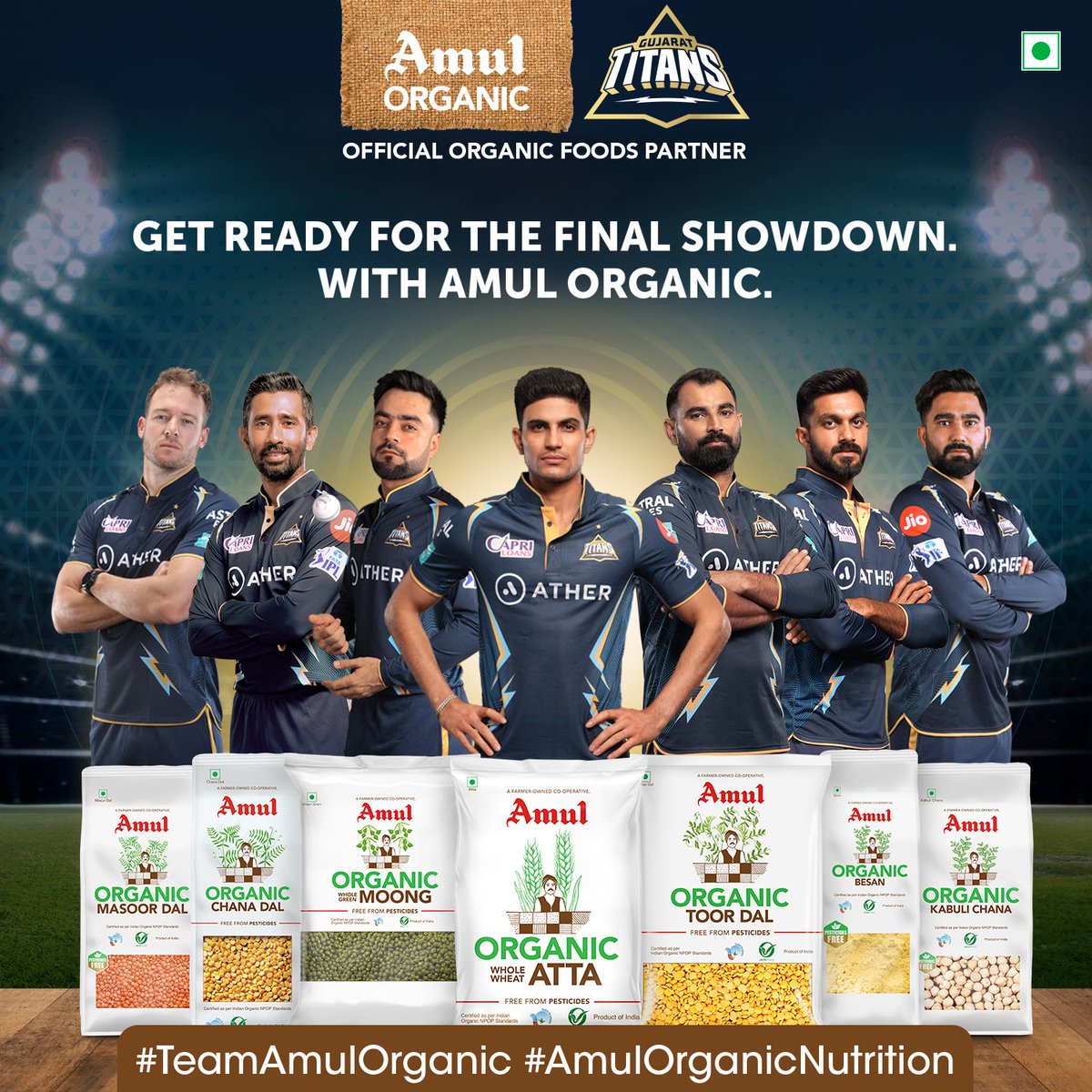 Hearts racing with excitement? Cheer on with Amul Organic for the nail-biting finals.

#Amul #AmulOrganic #Nutrition #PesticidesFree #NoChemicals #GujaratTitans #GT #Final