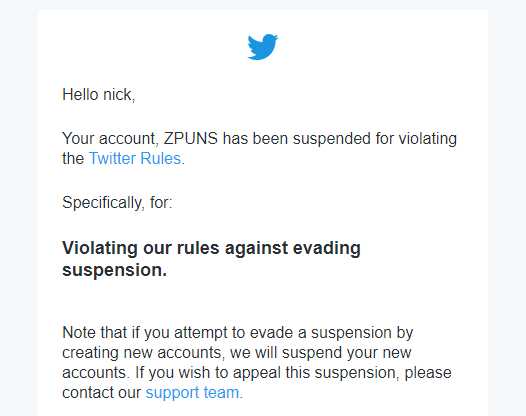 ZPUNS's tweet photo. Apparently I'm suspended? https://t.co/XYDunD7Ub6