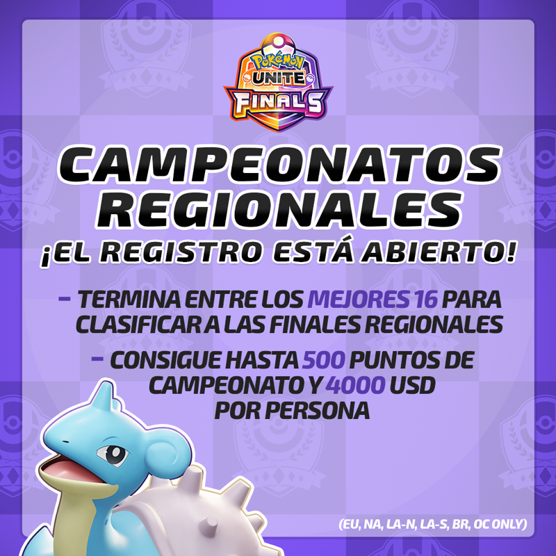 UniteLATAM's tweet photo. Etiqueta al capitán de tu equipo: la inscripción para los Campeonatos Regionales está abierta hasta ESTE SÁBADO ⏳

¡Última oportunidad de ganar premios en efectivo, Championship Points y calificar al Campeonato Mundial!

📝: https://t.co/wjCwZew2UD

#PokemonUNITE | #UNITEesports