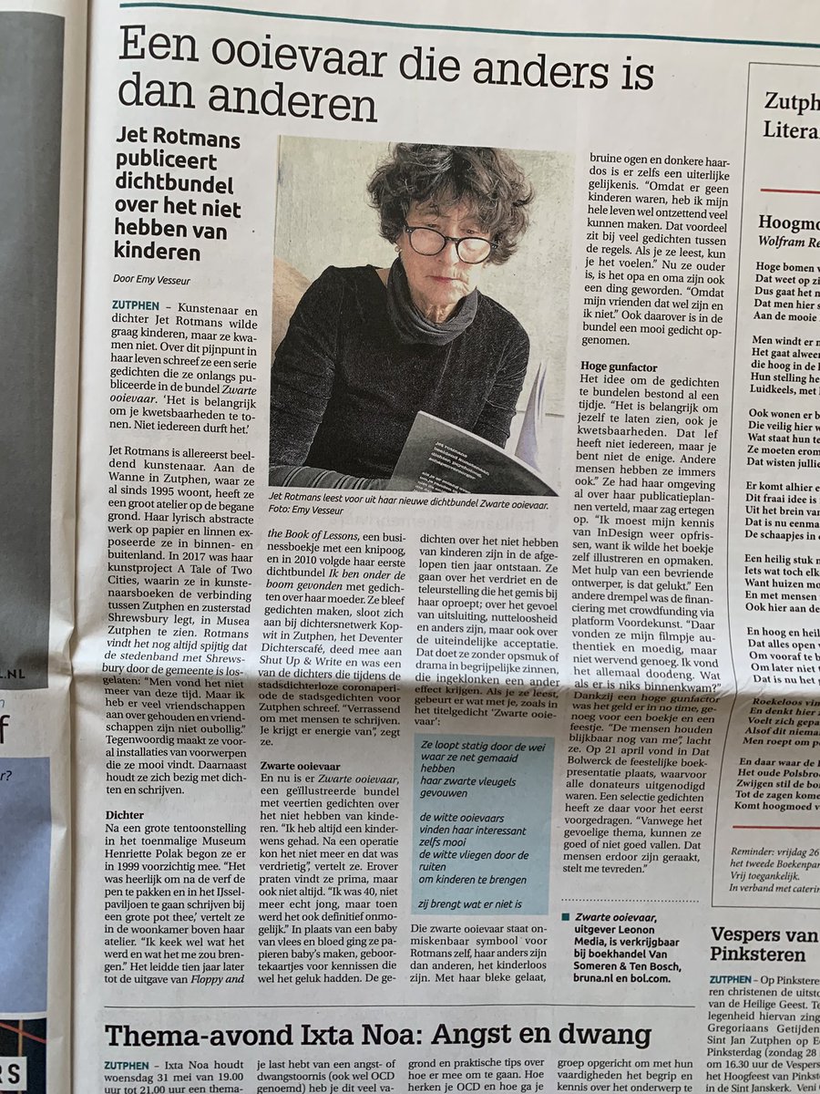 an article in the newspaper 
i wrote poetry
about not having kids
i will translate it in english and hope to bring it with me
to engeland