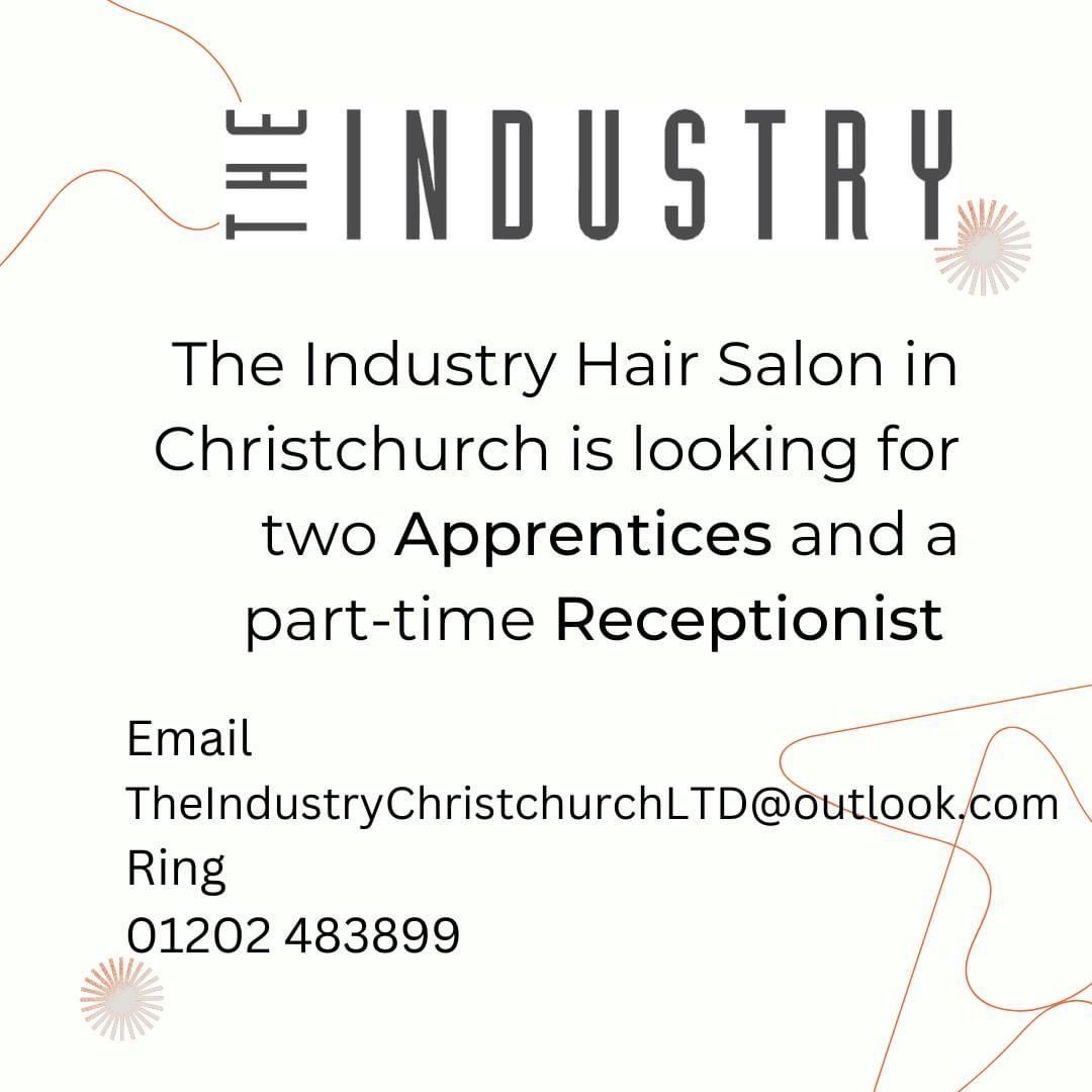 #theindustryhairsalon #aporenticeswanted #receptionist #parttime #christchurchmusiccentre