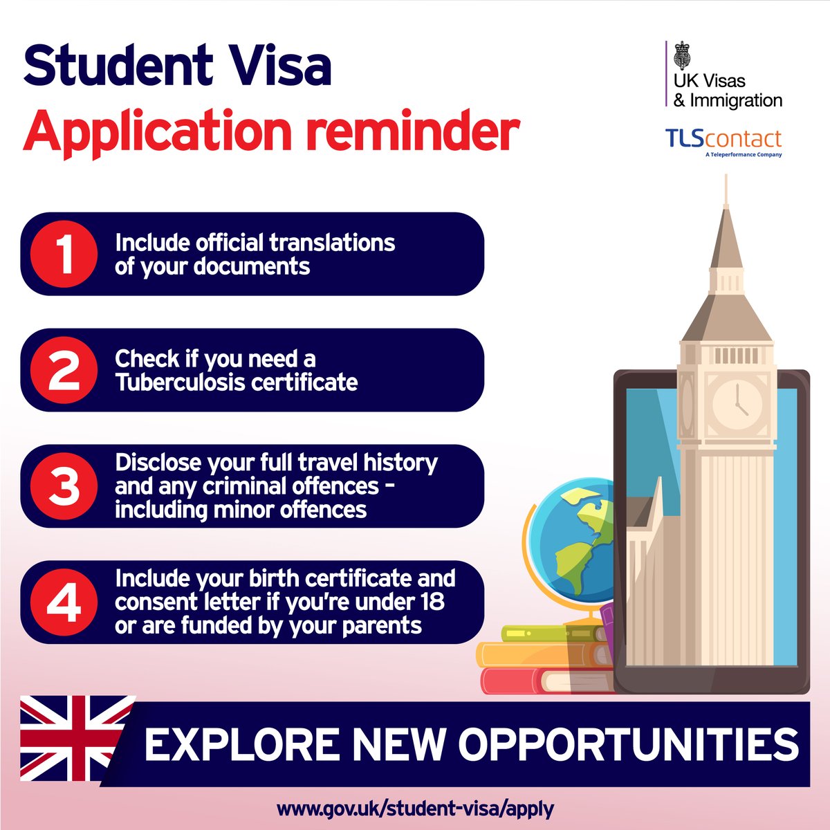Applying for a UK student visa? Avoid delays by making sure you get your application right first time. 🔗You can find all the information you need on: gov.uk/student visa