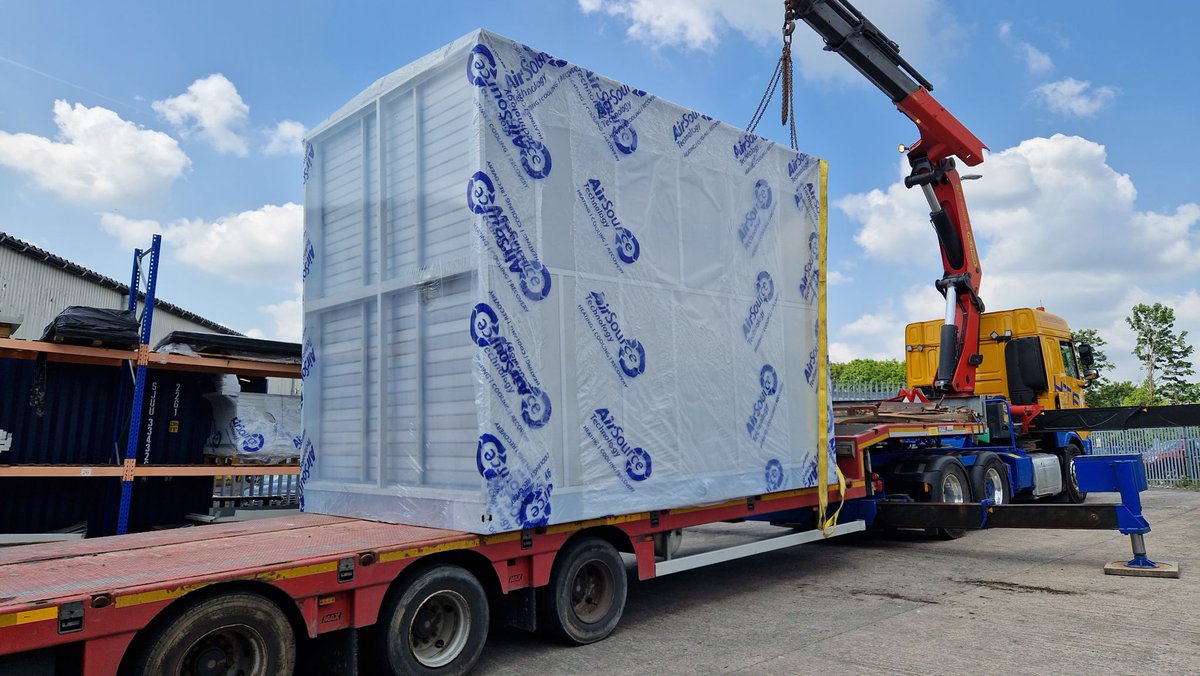 Large AHU loaded ready for delivery to a new build in at North Quay, Bristol.

This unit includes an in-built refrigeration circuit for renewable energy heating and cooling, a thermal wheel for heat recovery, fully integrated controls, and fans capable of handling over 6 m3/s