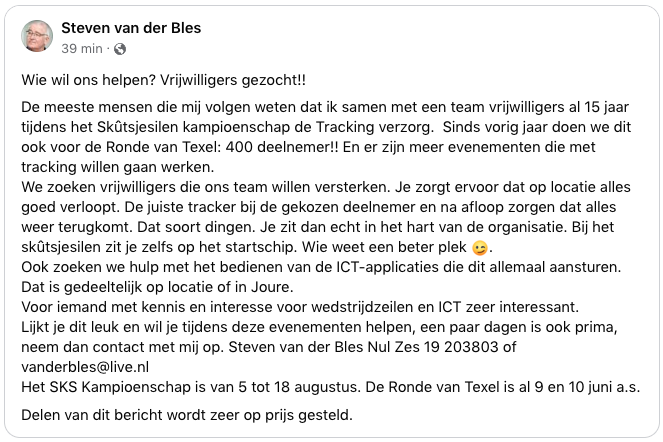 📣Oproep:
Ben of ken jij iemand die het Track &amp; Trace-team wil versterken?
Neem dan contact op met Steven van der Bles. 👇
#SKS23