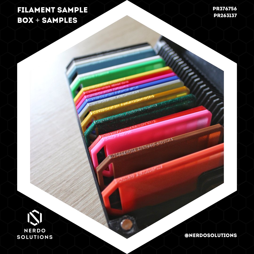 Ich habe schon länger nach einer Möglichkeit gesucht, Farben &amp; Eigenschaften meiner Filamente veranschaulichen zu können. Für Kunden und mich selbst.
Mit dieser Box + passenden Samples kann ich das nun. Fein säuberlich organisiert &amp; Platz für mehr.

#NerdoSolution #3DPrinting